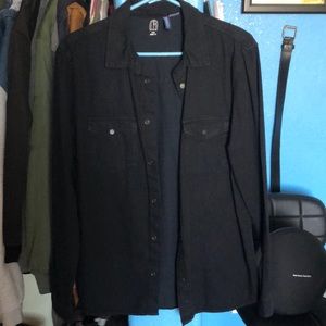 Black denim button down shirt